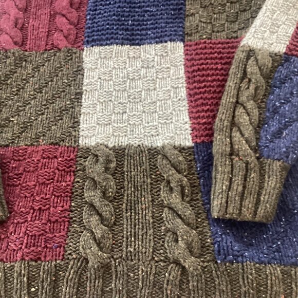 Vtg Orvis Patchwork Wool & Cashmere Blend Cable Knit Sweater XL Color Blocks - Picture 9 of 11